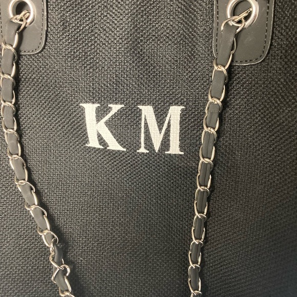 The Lily Canvas Weekend Jumbo Bag Jet Black with White Medium Initials - Picture 3 of 4